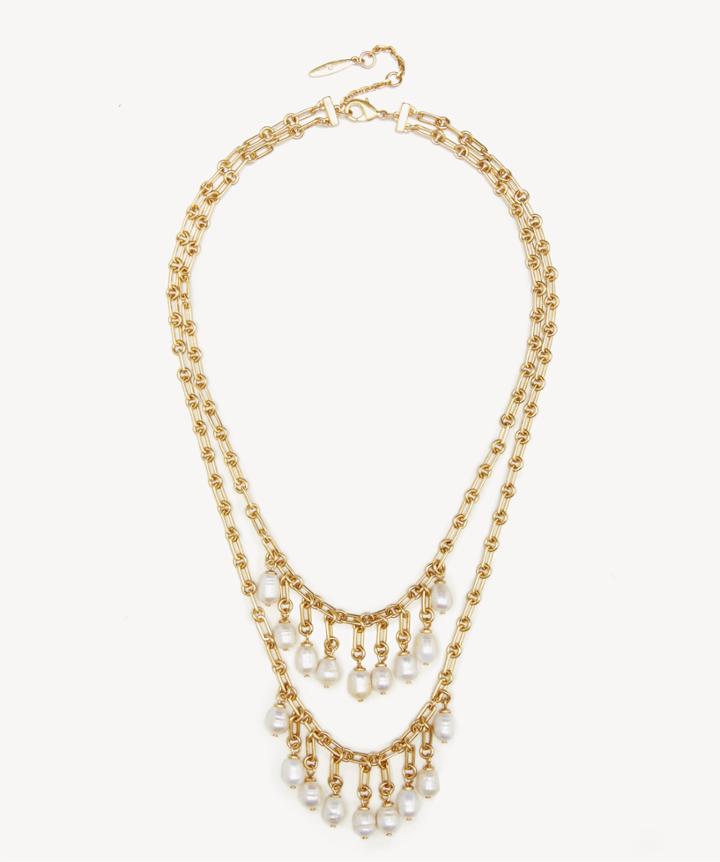 Sole Society Women's Two Row Necklace Worn Gold/ivory Pearl One Size From Sole Society
