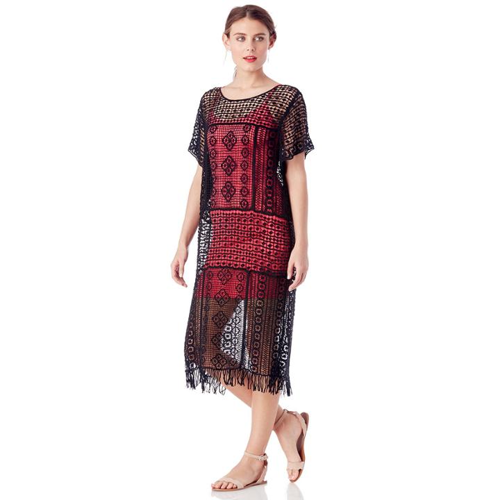 Sole Society Sole Society Long Crochet Tunic W/ Fringe - Black