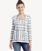 Vince Camuto Vince Camuto Women's Ls Variegated Stripe Drawstring Pullover In Color: Petrol Blue Size Xs From Sole Society