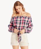 Sanctuary Sanctuary Claire Tie Front Off Shoulder Top Cheerful Check Size Extra Small From Sole Society