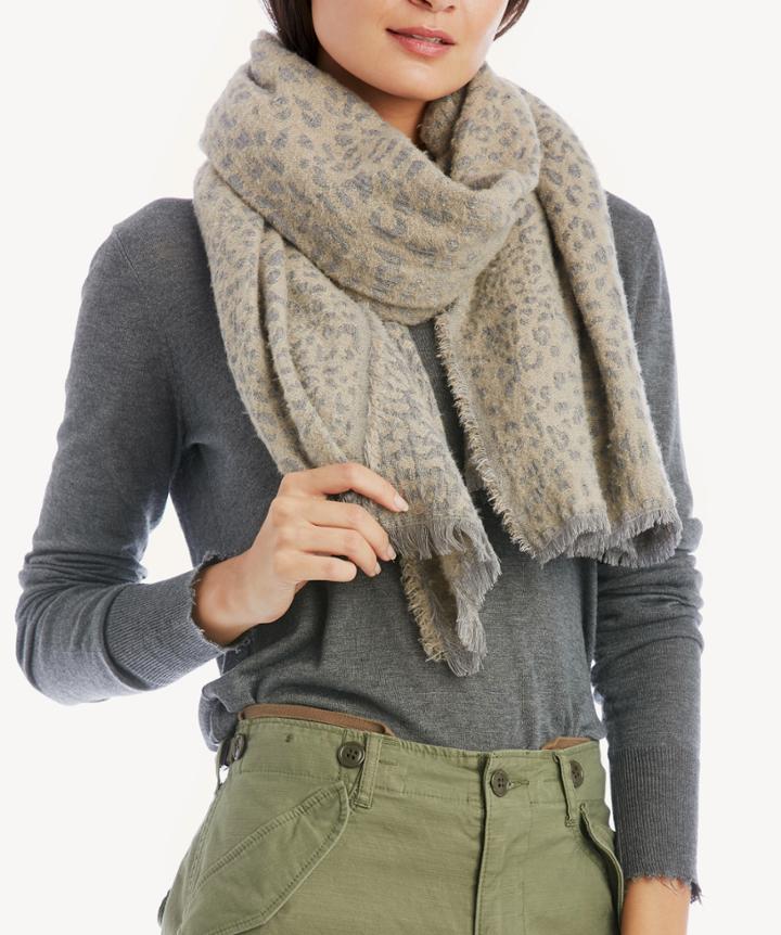 Sole Society Sole Society Textured Leopard Print Scarf Grey Multi One Size Nylon Polyester Viscose