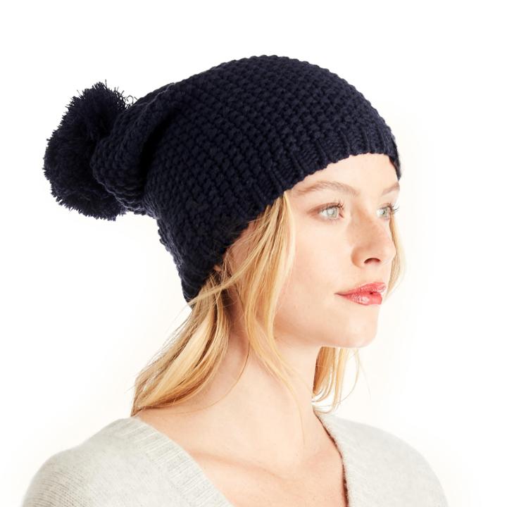 Sole Society Sole Society Waffle Knit Beanie W/ Pom - Navy-one Size