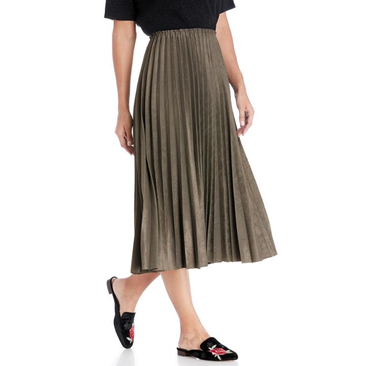 Moon River Moon River Pleated Suede Skirt - Olive