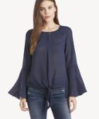 1. State 1. State Women's Bell Sleeve Tie Front Gauze Plaid Top In Color: Blue Night Size Xs From Sole Society