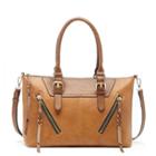 Sole Society Sole Society Girard Zippered Satchel With Braided Tassels - Cognac Combo