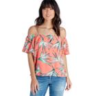 1. State 1. State Cold Shoulder Flounce Sleeve Top - Coral Gem-xs