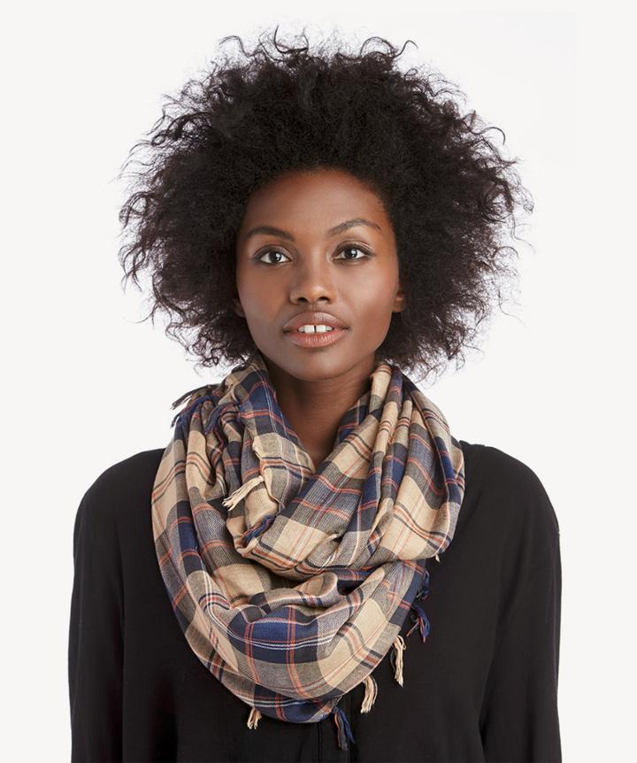 Sole Society Sole Society Plaid Scarf With Fringe Black Combo One Size Viscose