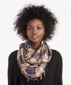 Sole Society Sole Society Plaid Scarf With Fringe Black Combo One Size Viscose