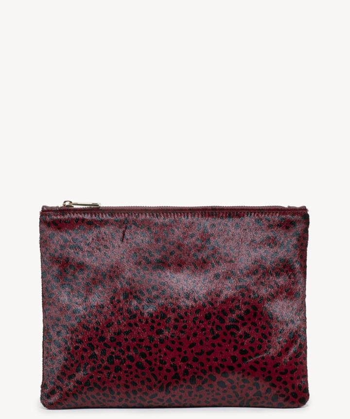 Sole Society Sole Society Dolce Leopard Haircalf Pouch Bag Oxblood Combo Genuine Vegan Leather