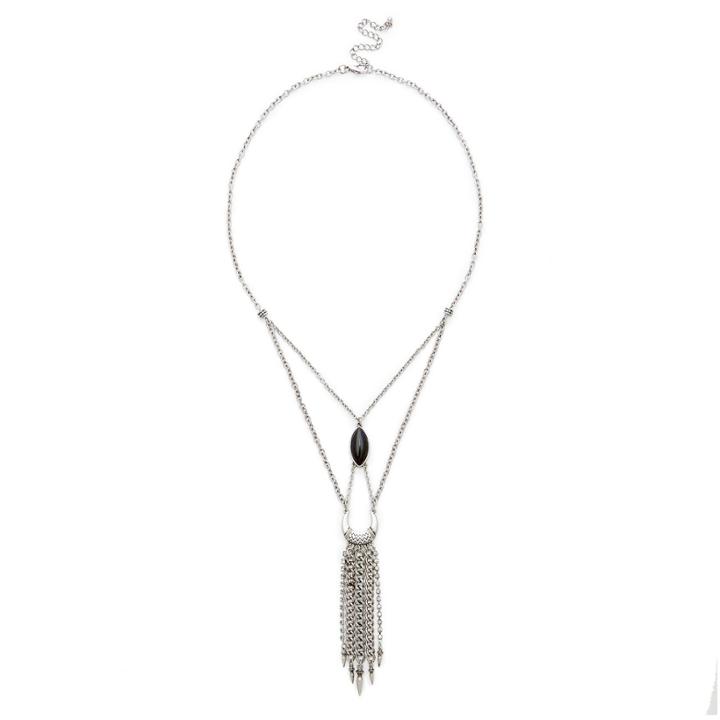 Sole Society Sole Society Ornate Crescent Layered Necklace - Black Onyx
