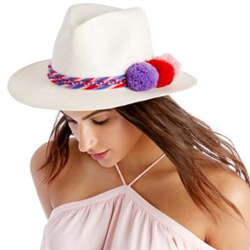 Sole Society Sole Society Woven Straw Hat W/ Poms - Ivory