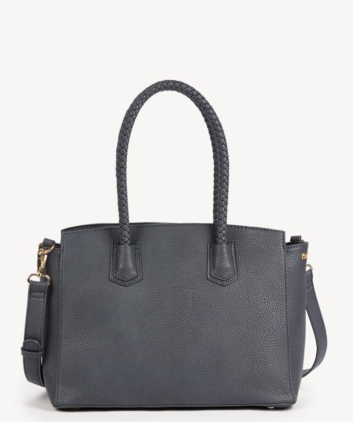 Sole Society Sole Society Lexington Whipstitch Handle Satchel Bag Slate Blue Vegan Leather