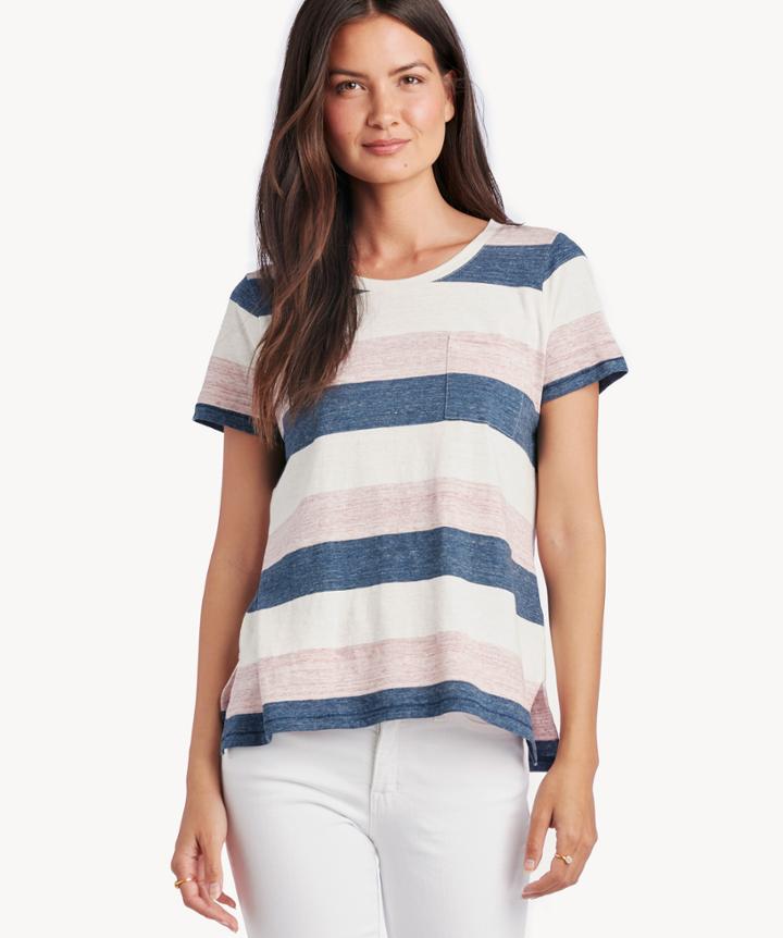 Vince Camuto Vince Camuto Women's Cafe Stripe 1 Pocket Tee In Color: Garnet Heather Size Xs From Sole Society