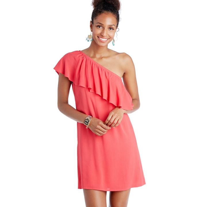 Wayf Wayf Conway One Shoulder Ruffle Dress - Coral