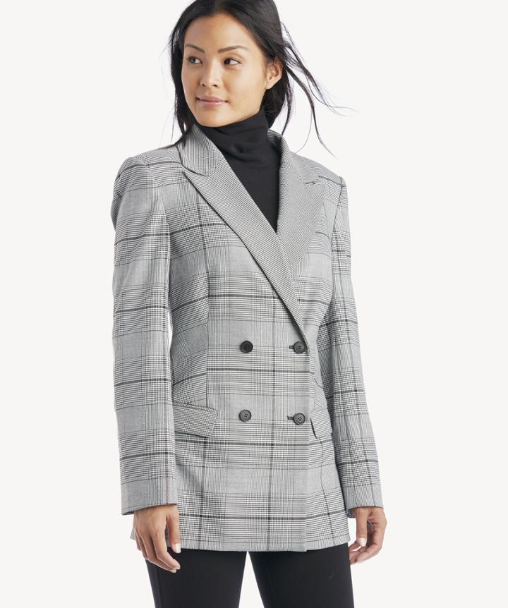 Vince Camuto Vince Camuto Women's Notch Collar Bold Glen Plaid Blazer Rich Black Size 0 From Sole Society
