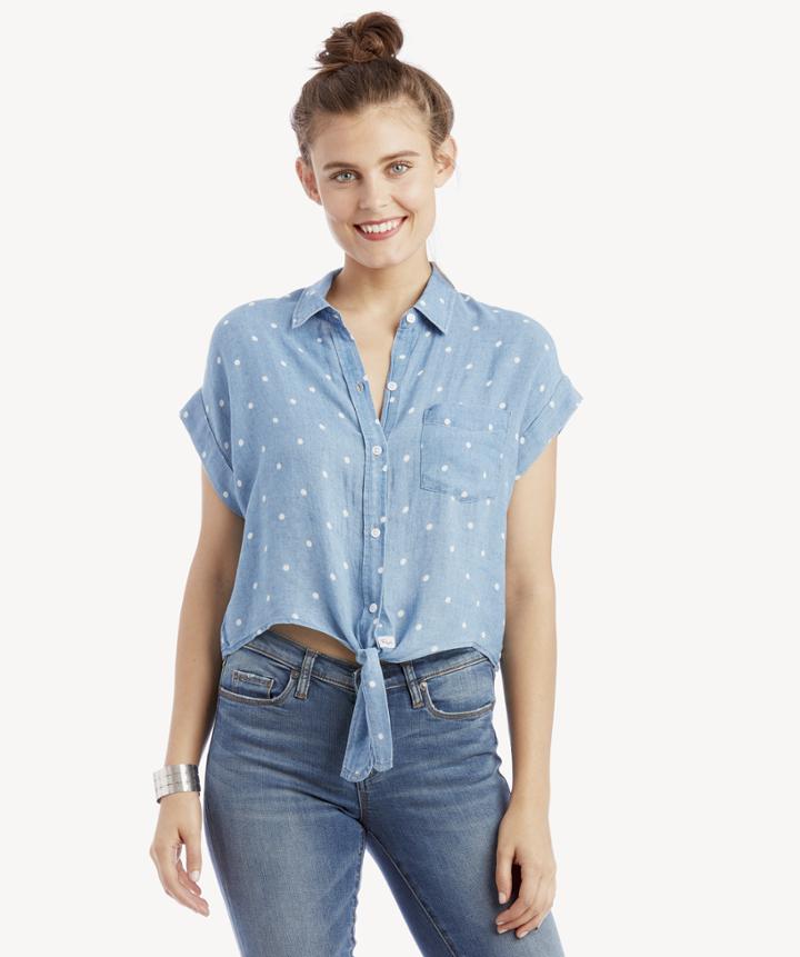 Rails Rails Women's Amelie Button Down In Color: Indigo White Polka Dot Size Xs Linen Blend From Sole Society