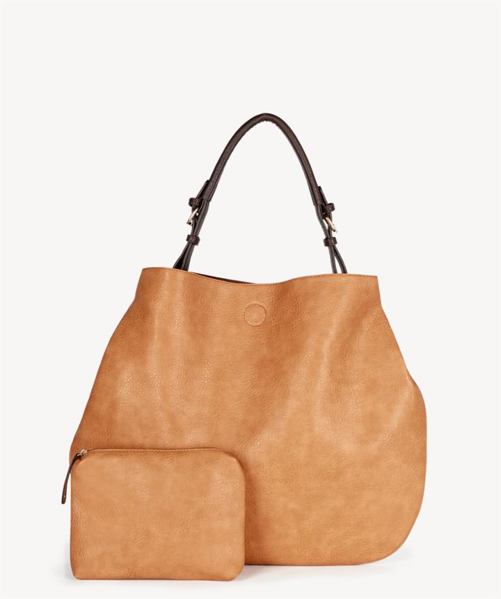 Sole Society Sole Society Capri Oversize Shoulder Bag With Pouch Brown Faux Leather