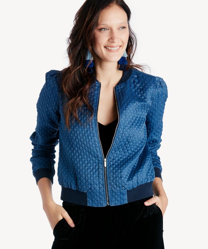 1. State 1. State Quilted Indigo Bomber Jacket In Color: Blue Wash Size Small From Sole Society