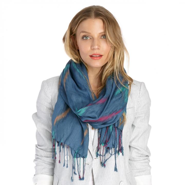 Sole Society Sole Society Ikat Scarf W/ Fringe - Indigo-one Size