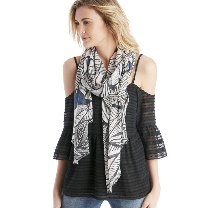Sole Society Sole Society Palm Print Scarf - Blush Navy