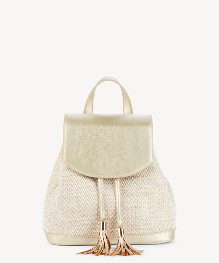 Sole Society Sole Society Suki Shoulder Fabric Backpack W/ Tassel Detail Gold Combo Vegan Leather Cotton Size Os