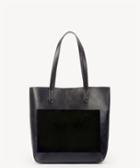Sole Society Sole Society Trish Shopper Tote W/ Genuine Suede Front Pocket Black Vegan Leather