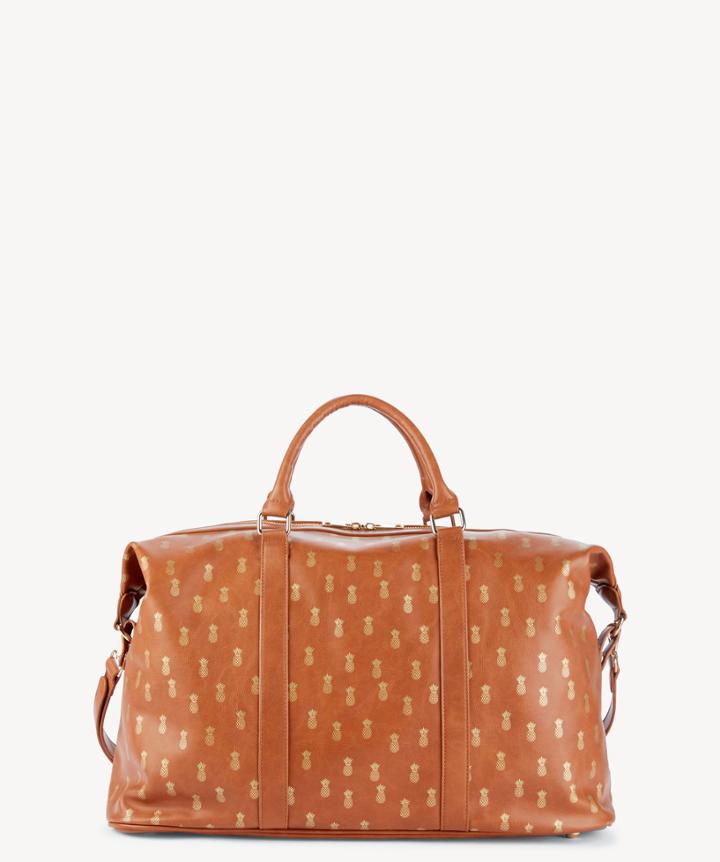 Sole Society Sole Society Tulum Medium Printed Weekender Bag Cognac Faux Leather