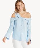 1. State 1. State Mixed Stripe Buttondown Off Shoulder Long Sleeve Shirt W. Cutouts Blue Pond Size Extra Small From Sole Society