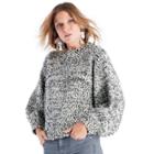 Moon River Moon River Cocoon Sleeve Textured Sweater - Taupe Multi
