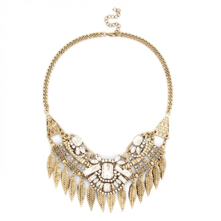 Sole Society Sole Society Crystal Leaf Statement Necklace - Gold-one Size