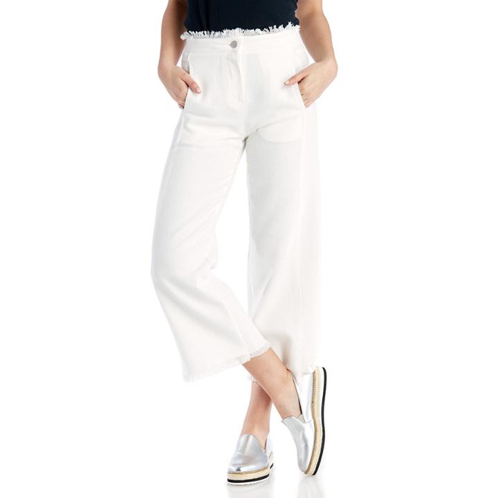 Moon River Moon River Frayed Trim Pants - White