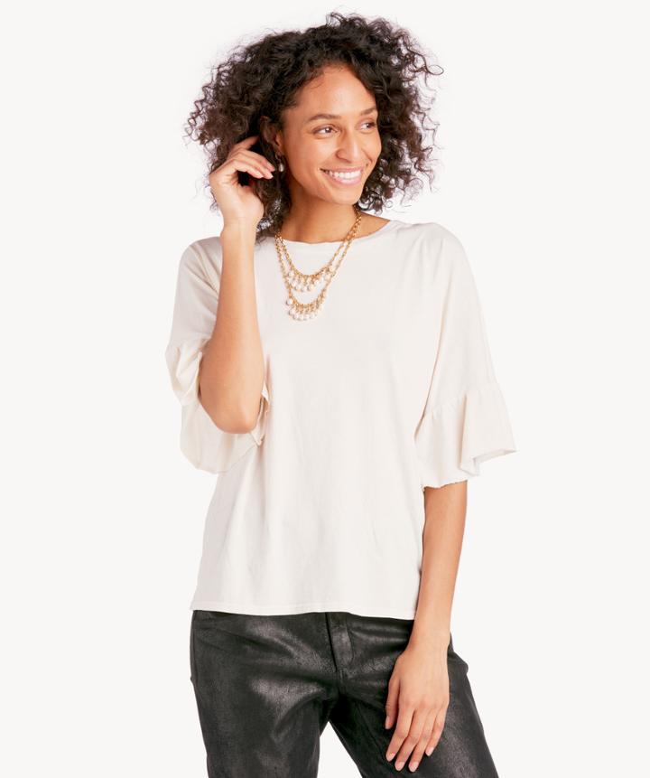 La Made La Made Women's Erin Ruffle Sleeve Blouse Tee In Color: La Crema Size Xs From Sole Society