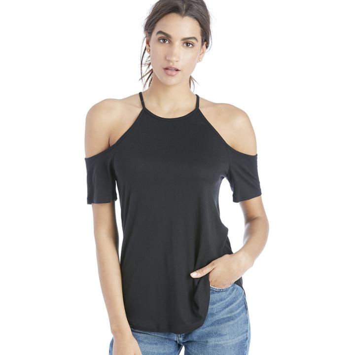 1. State 1. State High Neck Flounce Sleeve Top - Rich Black-x-small