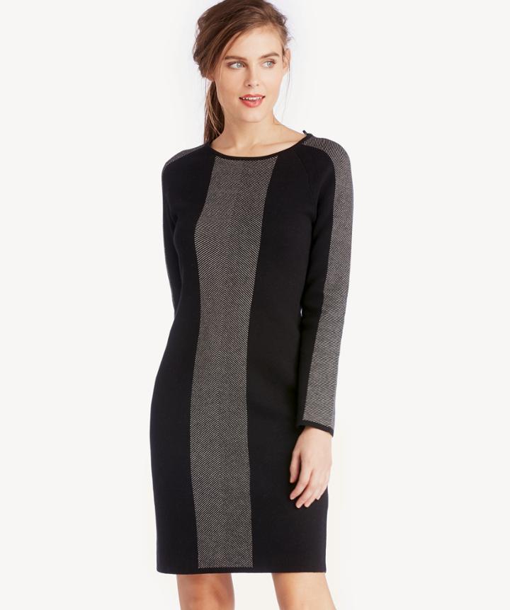 Vince Camuto Vince Camuto Birdseye Jacquard Blocked Sweater Dress