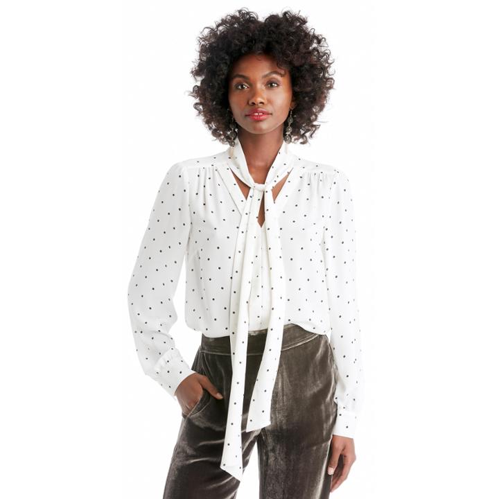 Cece Cece Gallery Polka Dot Tie Neck Blouse - Antique White