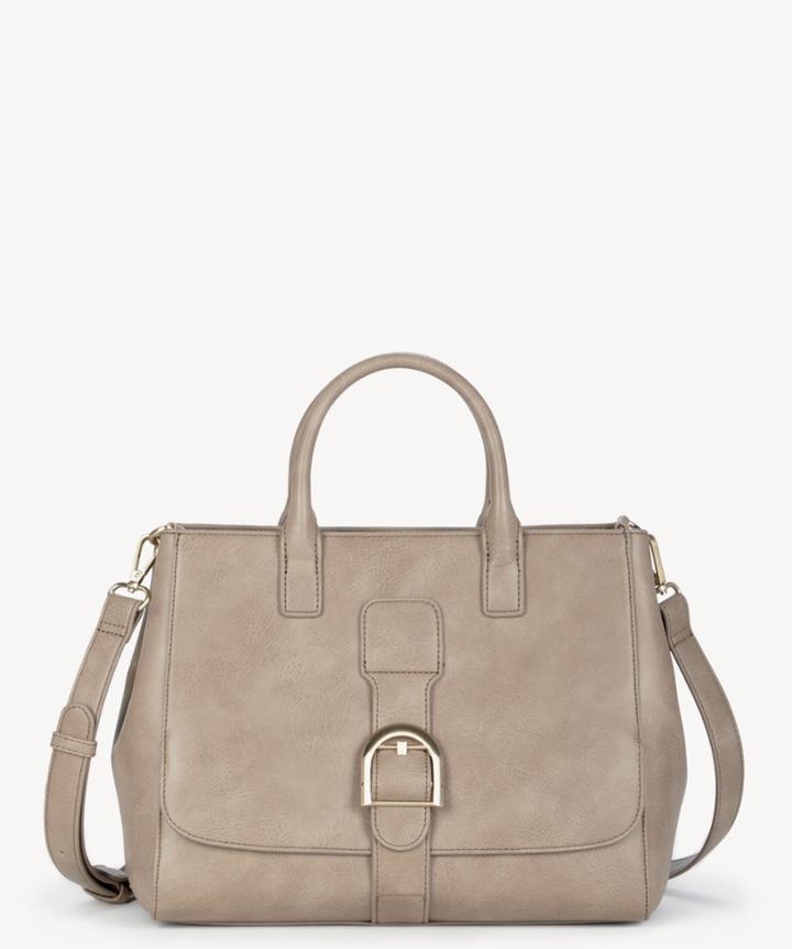 Sole Society Sole Society Zola Front Flap Satchel Bag Taupe Vegan Leather