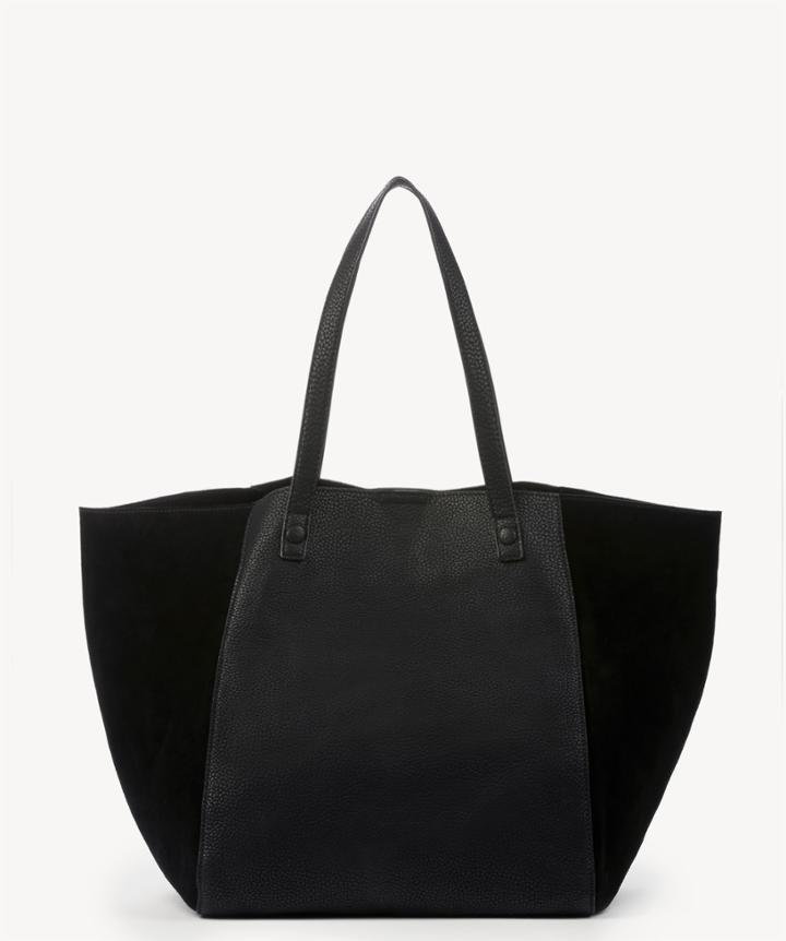 Sole Society Sole Society Wesley Slouchy Tote W/ Genuine Suede Gussets Black Vegan Leather