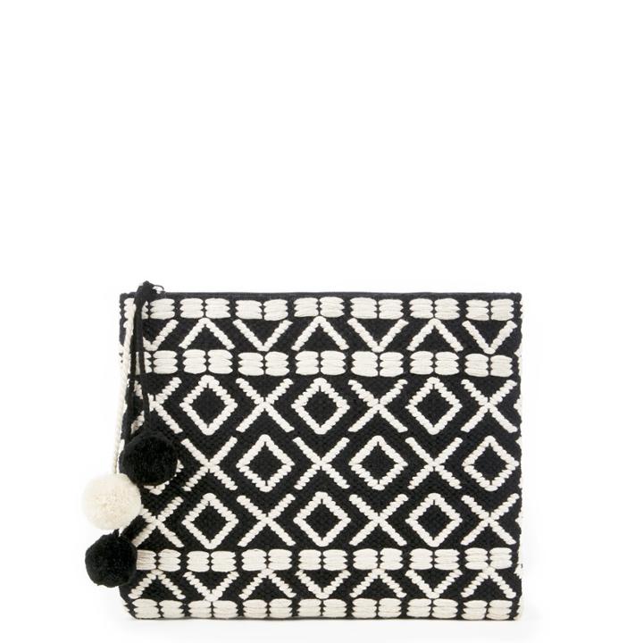 Sole Society Sole Society Bronte Woven Clutch W/ Poms - Black White Multi