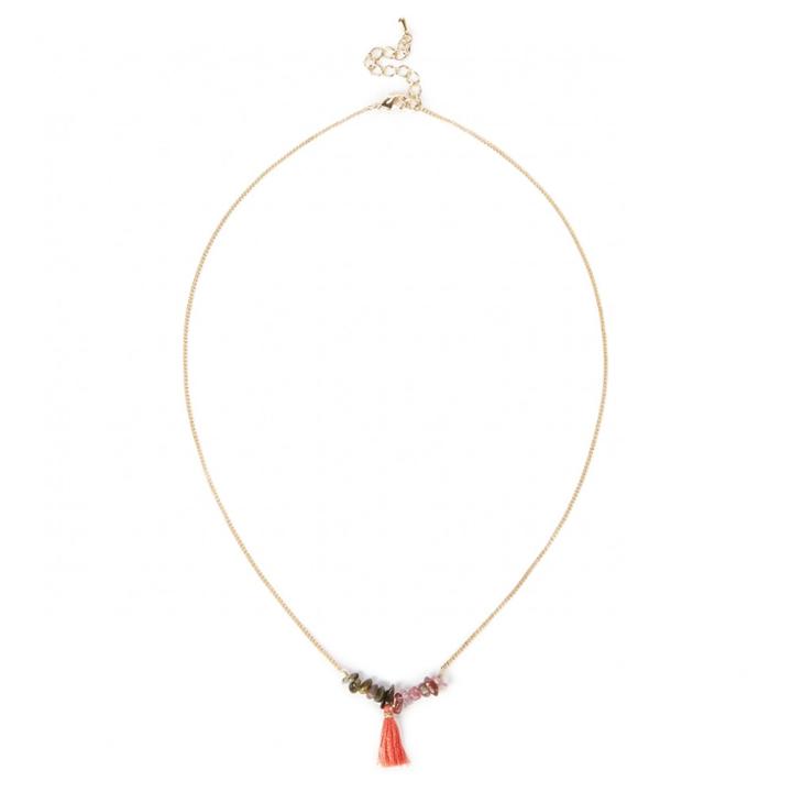 Sole Society Sole Society Delicate Tassel And Stone Necklace - Coral-one Size