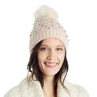 Sole Society Sole Society Pearl Embellished Beanie W/ Faux Fur Pom - Blush Combo-one Size