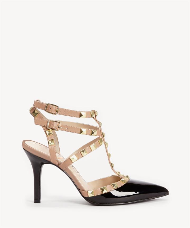 Sole Society Sole Society Tiia Studded T Strap Heels Black Adobe Size 5.5 Faux Leather Patent