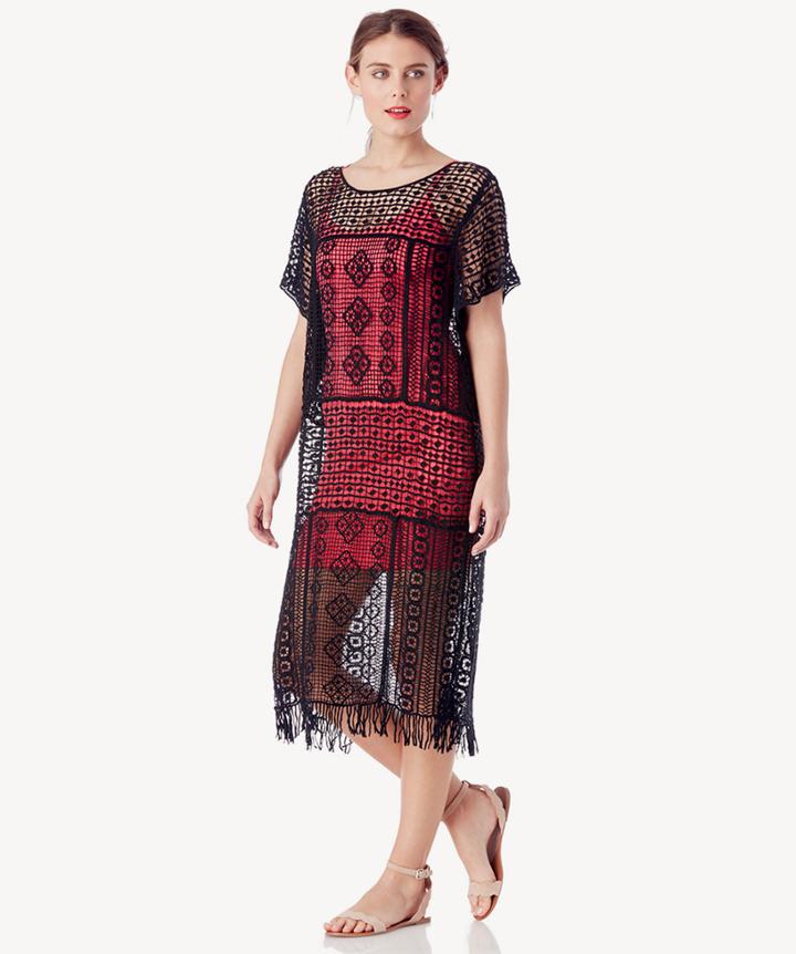 Sole Society Sole Society Long Crochet Tunic W/ Fringe Black One Size Os Cotton