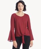 1. State 1. State Women's Bell Sleeve Tie Front Gauze Plaid Top In Color: Rich Chianti Size Xs From Sole Society