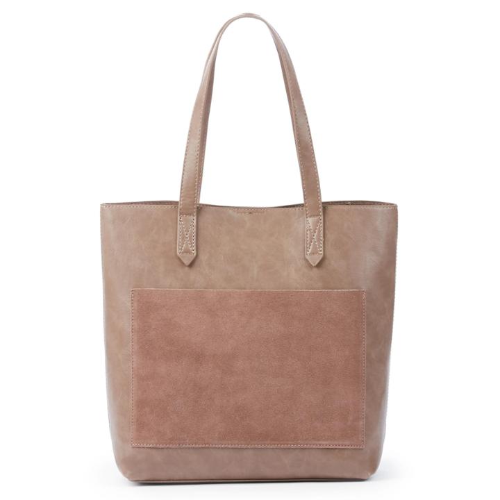 Sole Society Sole Society Trish Shopper Tote W/ Genuine Suede Front Pocket - Taupe