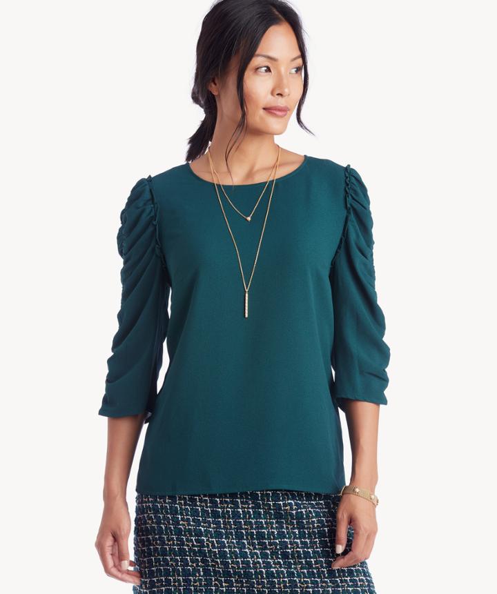 1. State 1. State Women's Long Sleeve Ruched Blouse In Color: Pine Size Xs From Sole Society