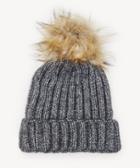 Sole Society Women's Metallic Knit Beanie Hat With Faux Fur Pom Grey Combo One Size Acrylic From Sole Society
