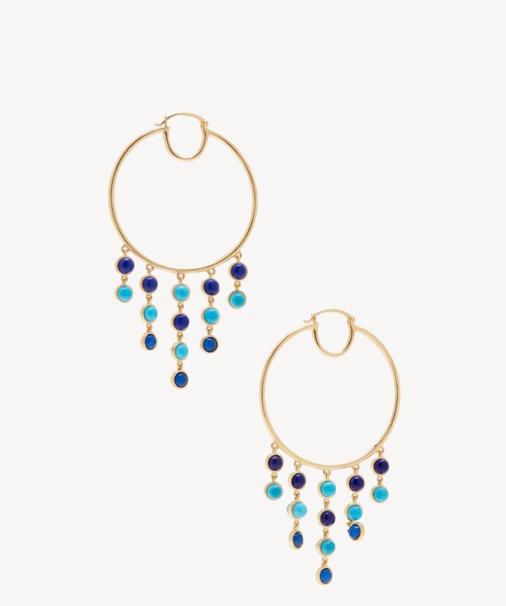Sole Society Women's Fringe Hoop 12k Soft Polish Gold/dark Blue Opal/turquoise/lapis One Size From Sole Society
