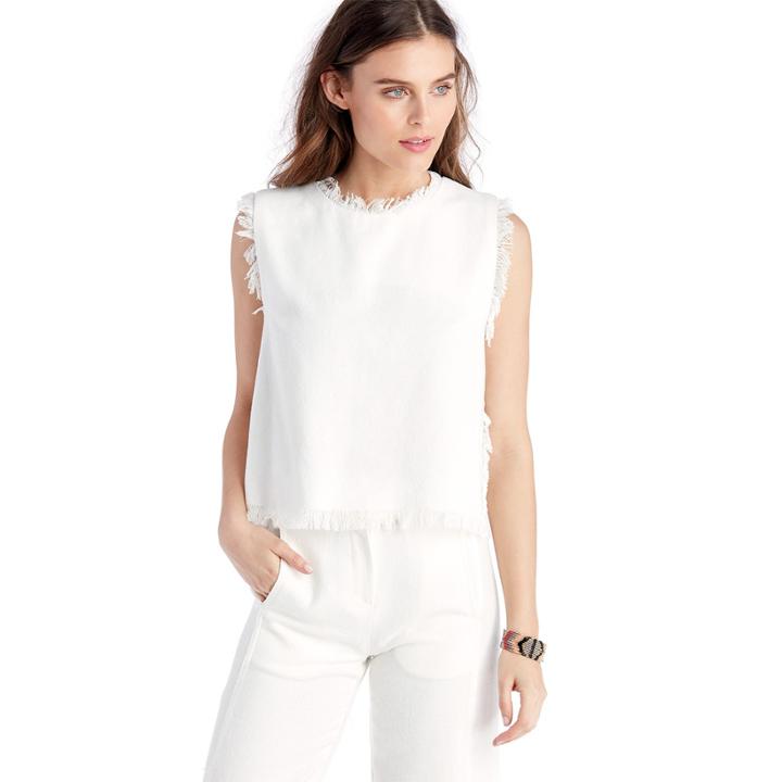 Moon River Moon River Frayed Trim Tank - White-x-small