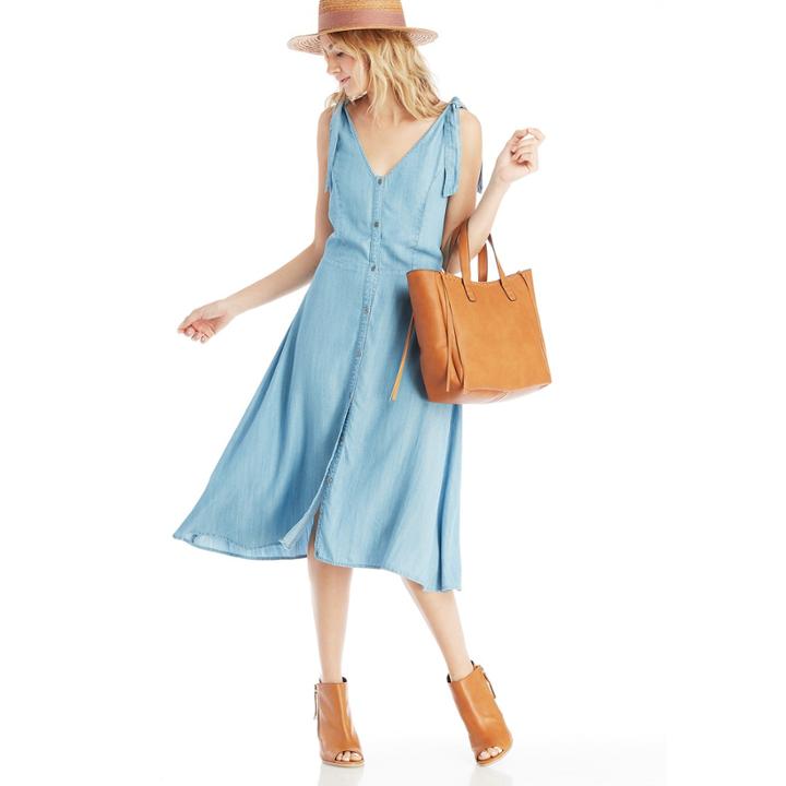 Moon River Moon River Button Down Sleeveless Dress - Blue