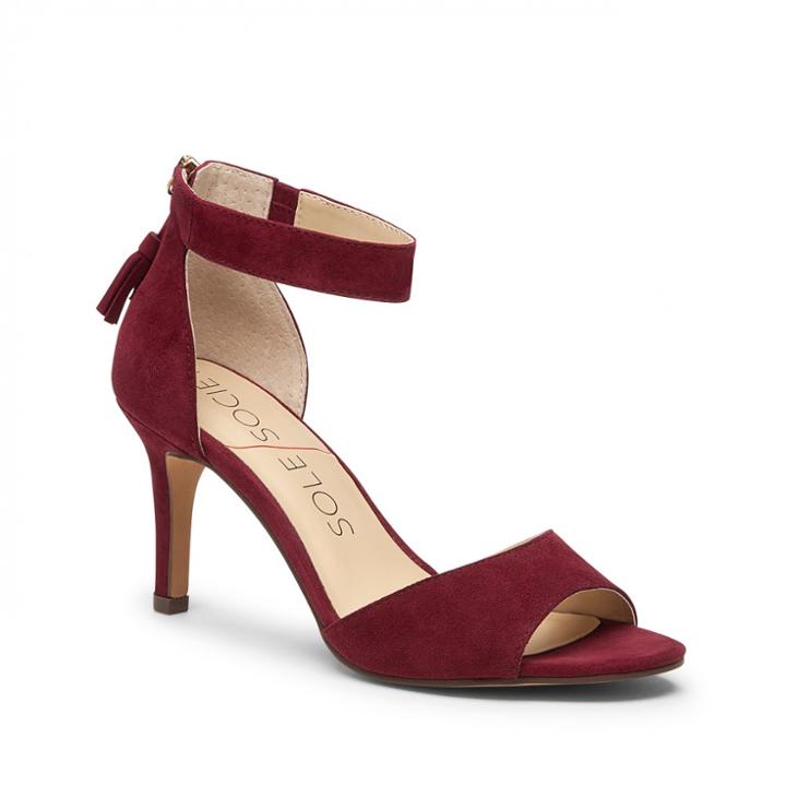 Sole Society Sole Society Maddison Suede Mid Heel Sandal - Crimson-5.5